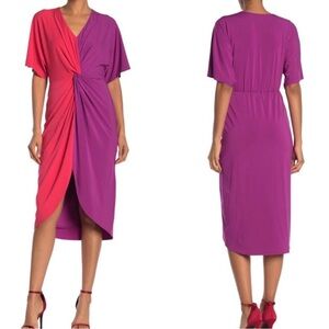 Trina Turk Etta Vivid Voila Front Twist Two Toned Dress Medium